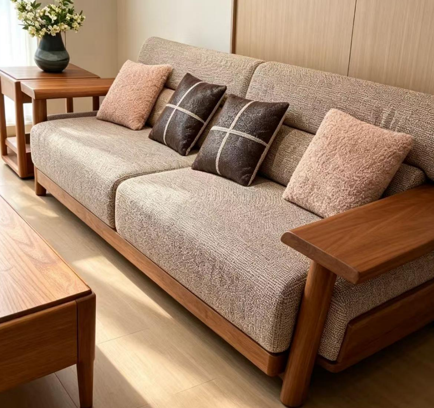 4-Seater Solid Elm Wood Sofa