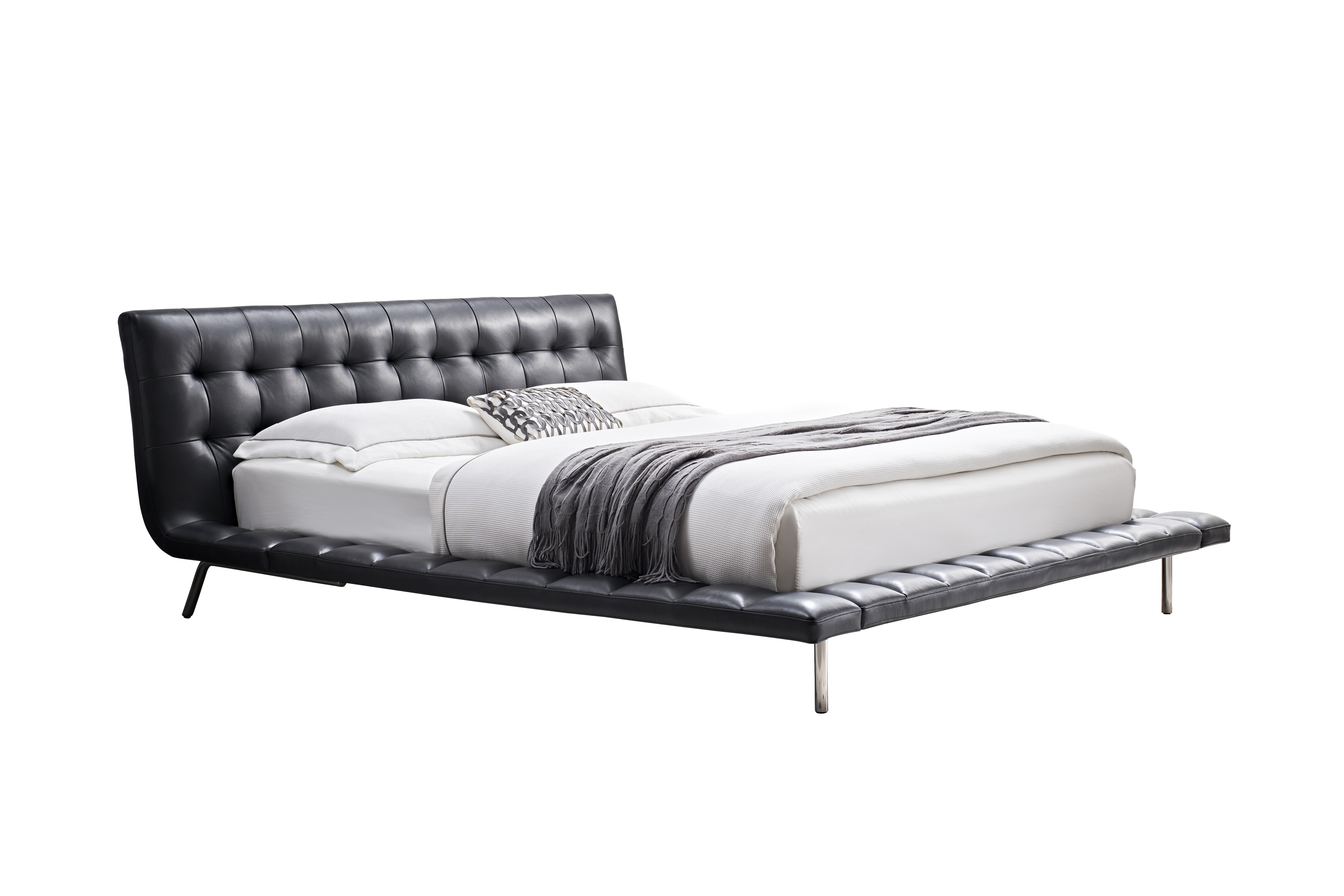 SK125 Tufted Leather Platform Bed