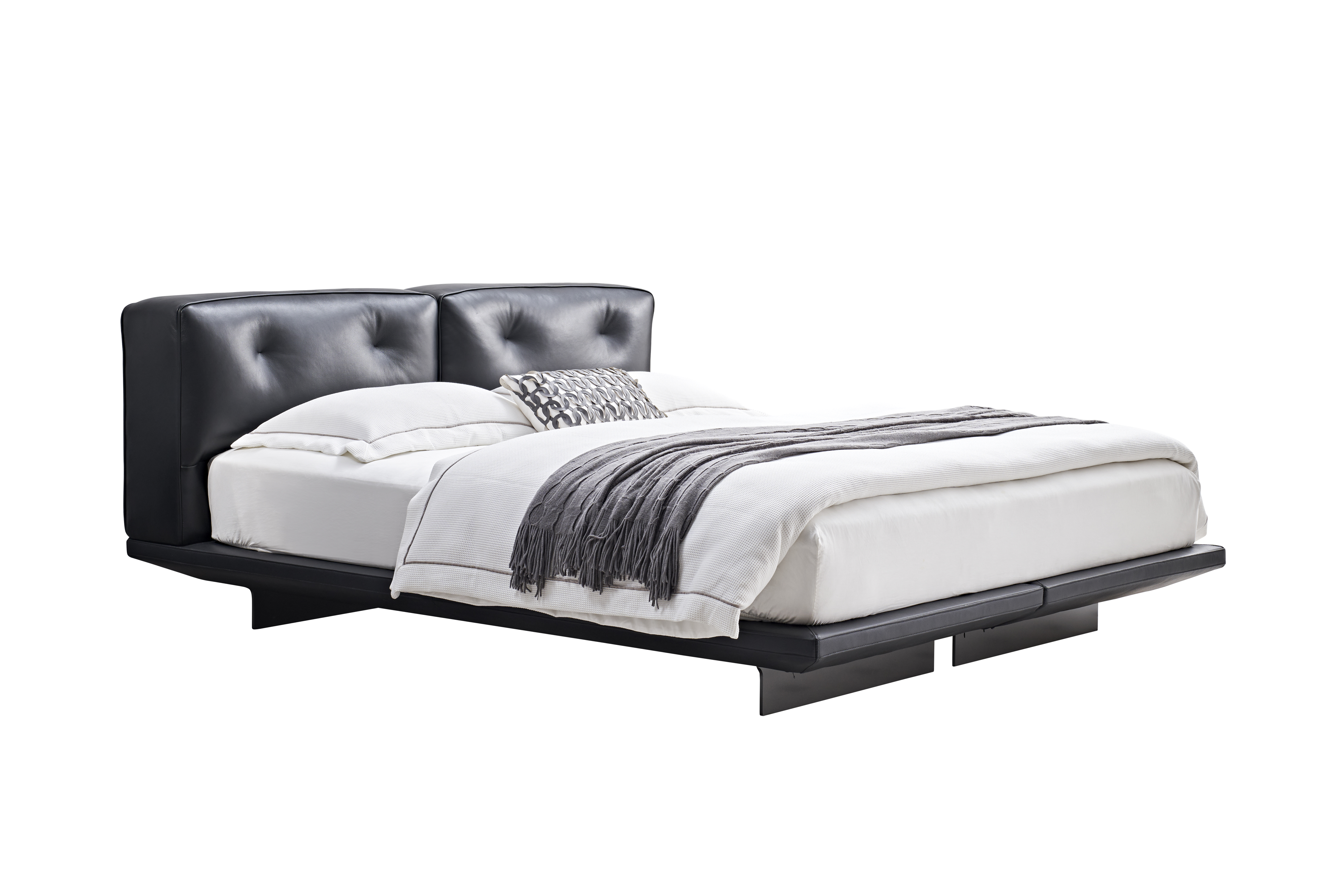 SK127 Tufted Leather Platform Bed