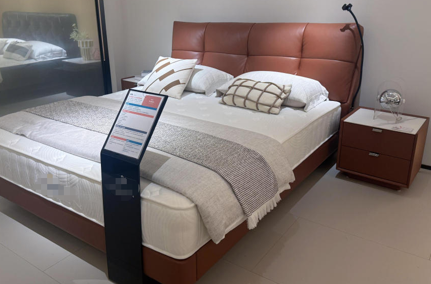Cowhide Upholstered Bed with Headboard Phone Holder