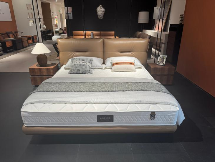 B23-R9155 Genuine Leather & Wood Upholstered Bed