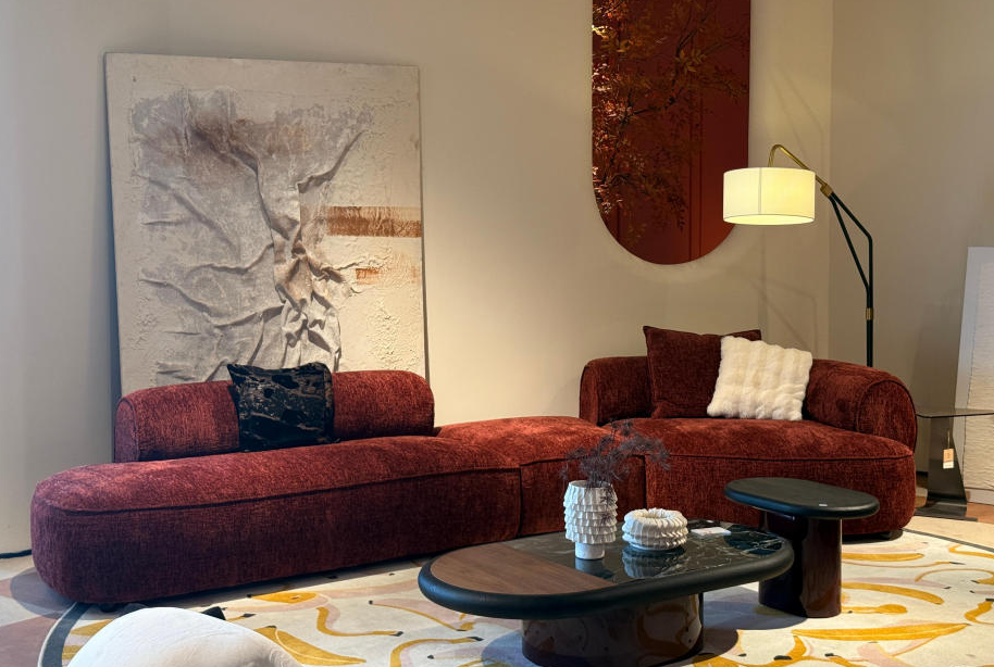 Fabric Corner Sofa with Ottoman