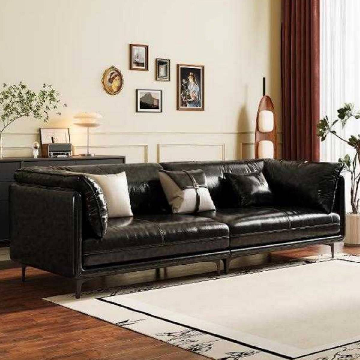 Black vintage leather sofa variant