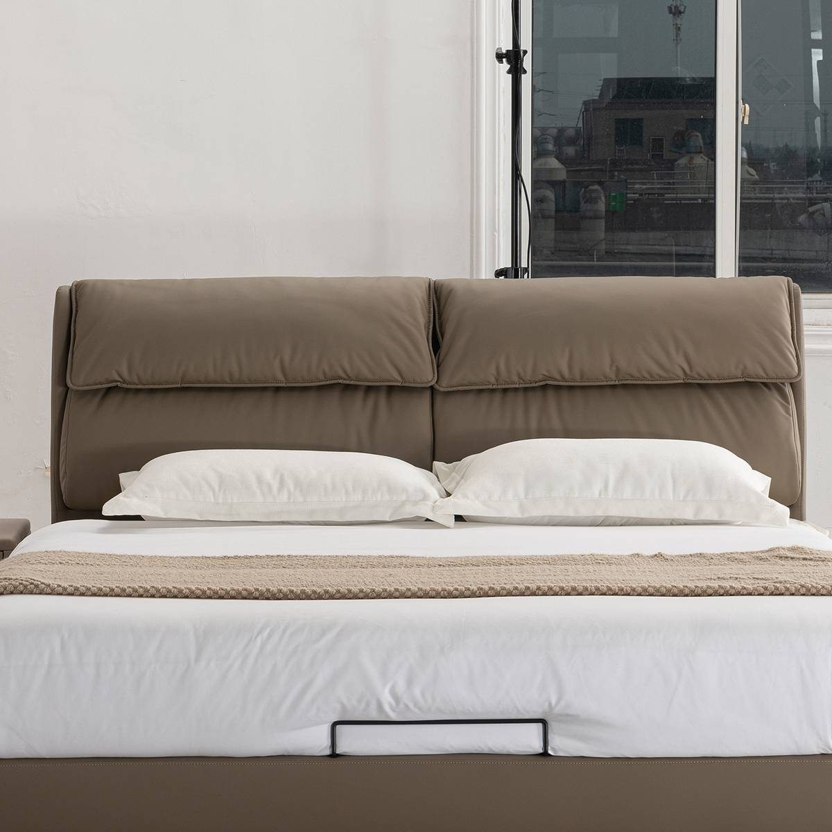 Front view of the bed showing the headboard and bed frame