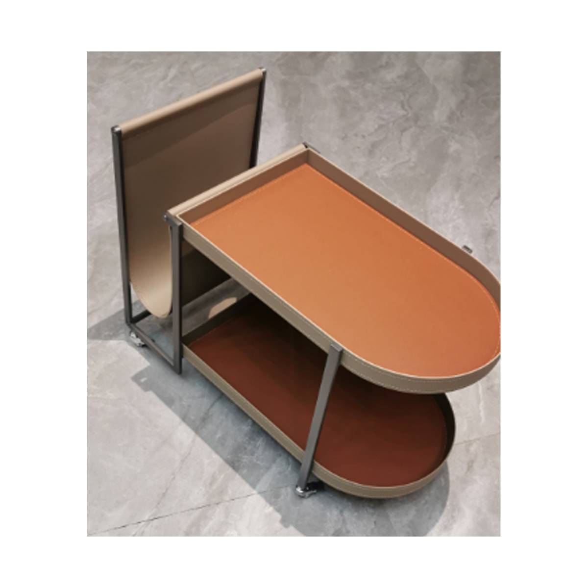 Saddle Leather Cart Side Table (B45-186)