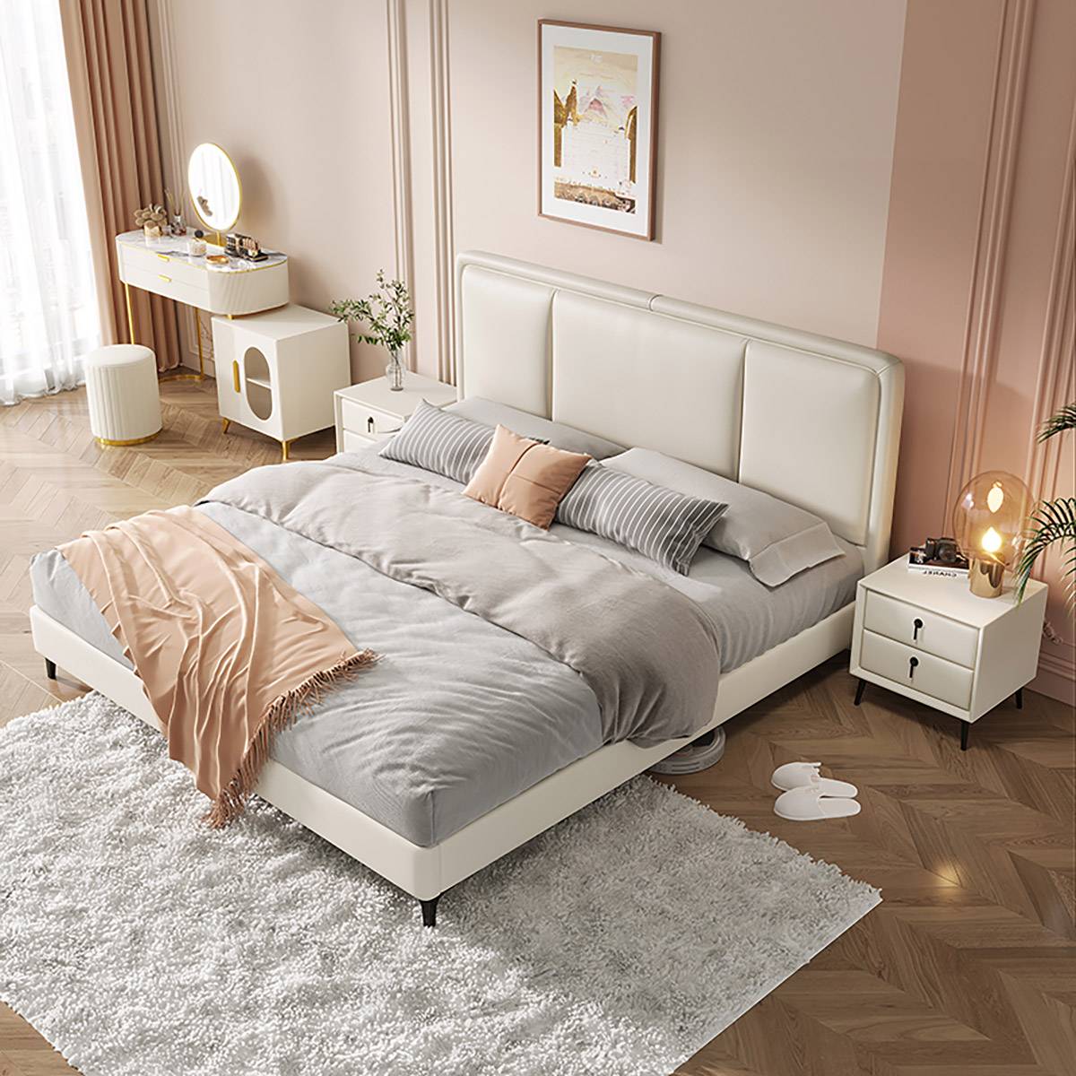 High angle view of the bed with bedding