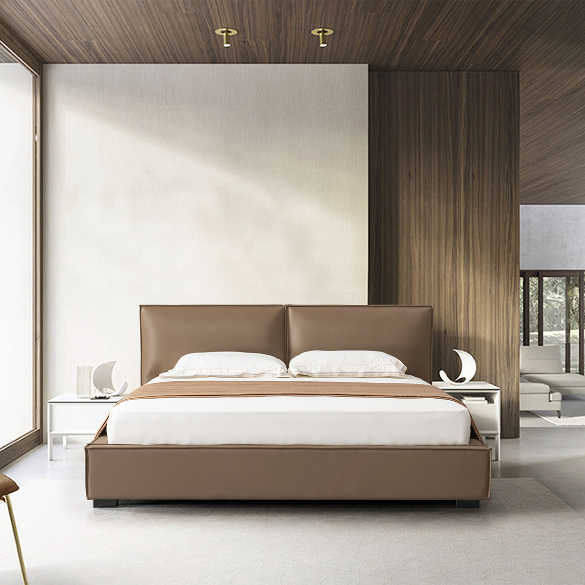 Tuofu Block Fabric Bed Top-Grain Leather Bed 1.8m 1.5m Soft Bed (Z02-F4072)