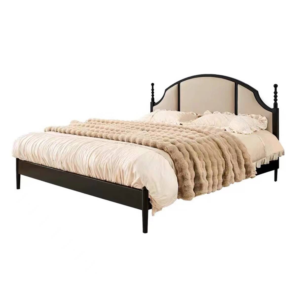 Studio shot of the bed frame with bedding against a white background.