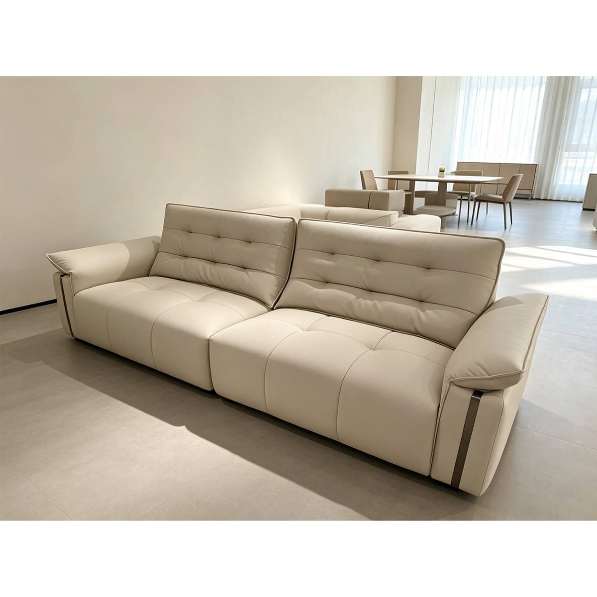 Three-quarter view of the sofa in a showroom environment