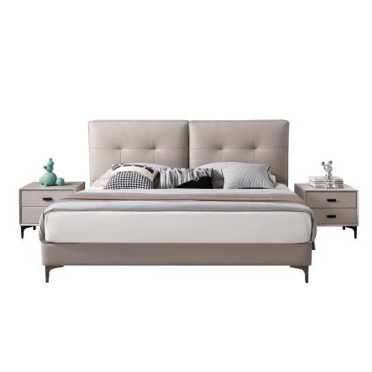 Front view of the bed frame with matching bedside tables