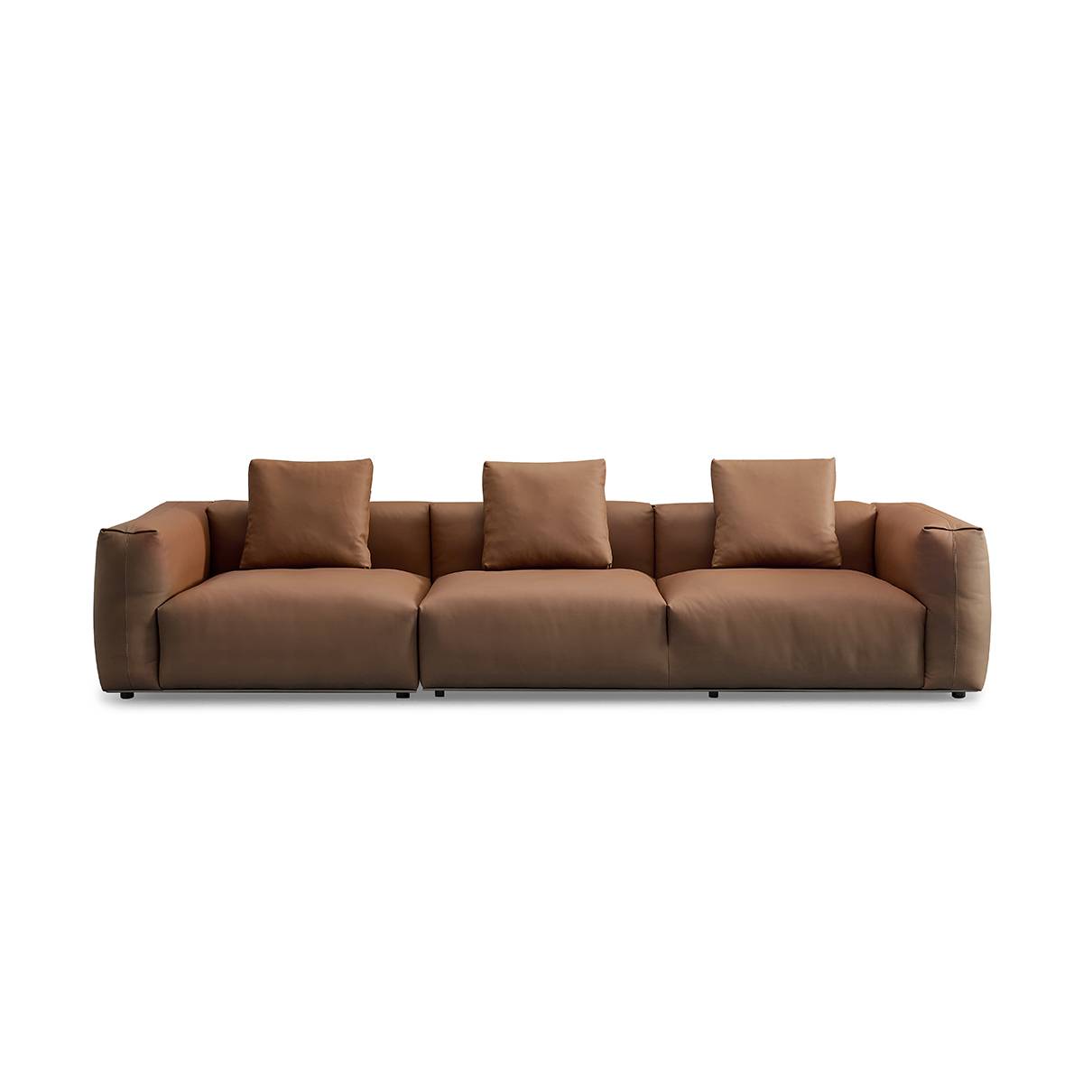 Front view of brown leather sofa