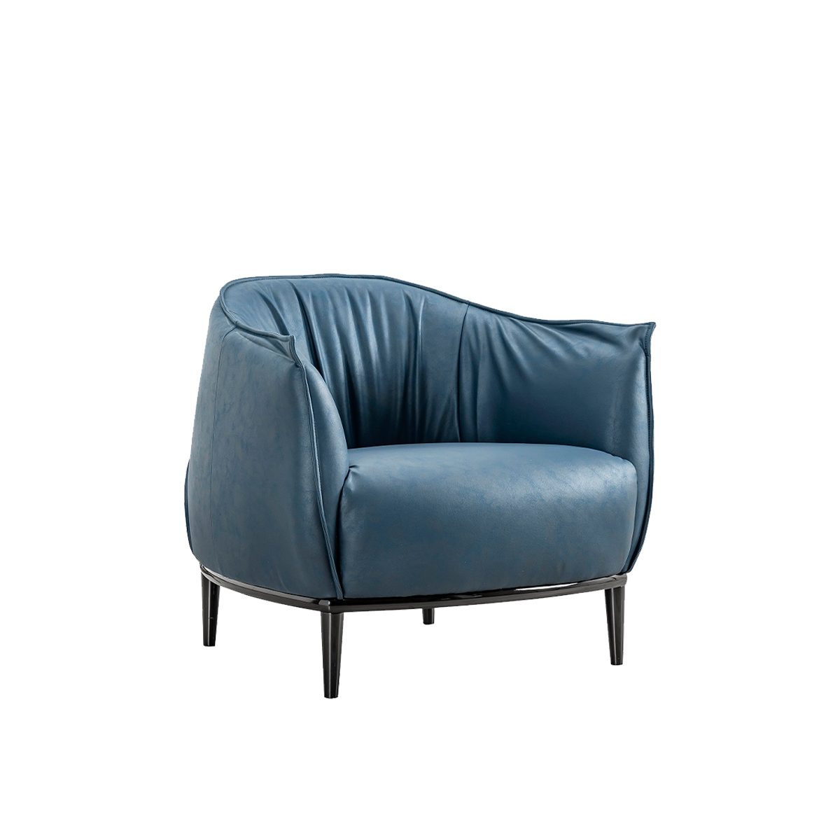 Blue leather lounge chair with black legs