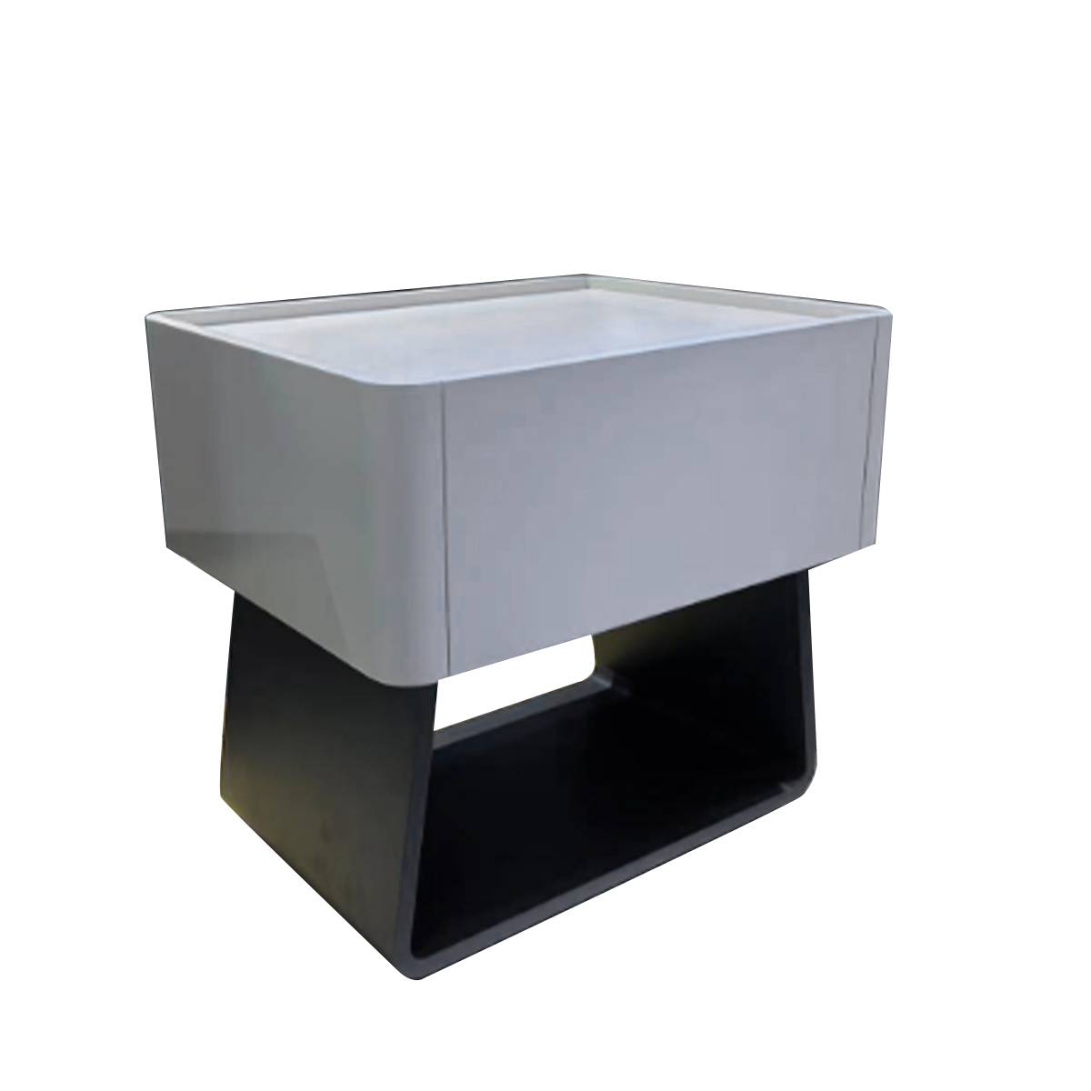 Angled view of the bedside table showing the drawer and base structure