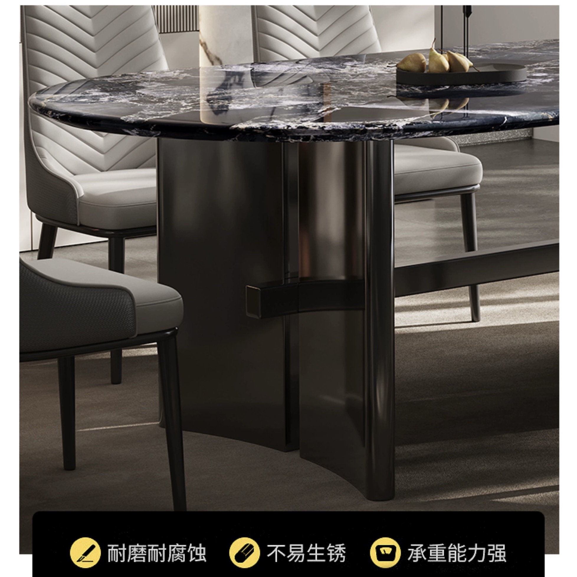 Close-up of the table base showing durability features