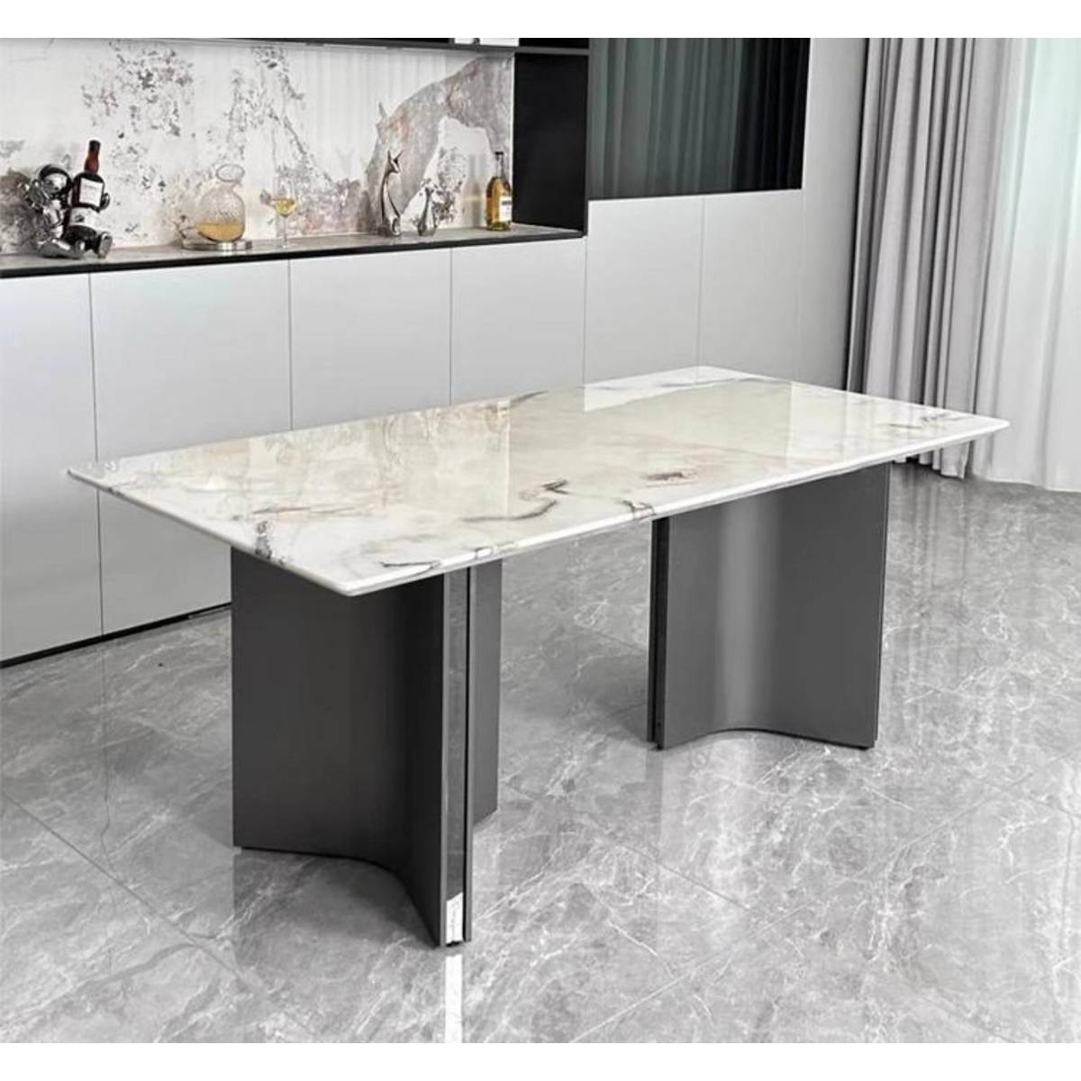 Imported Black Diamond Fendi White Natural Marble Luxury Dining Table with Mercedes Base (Z60-S55)