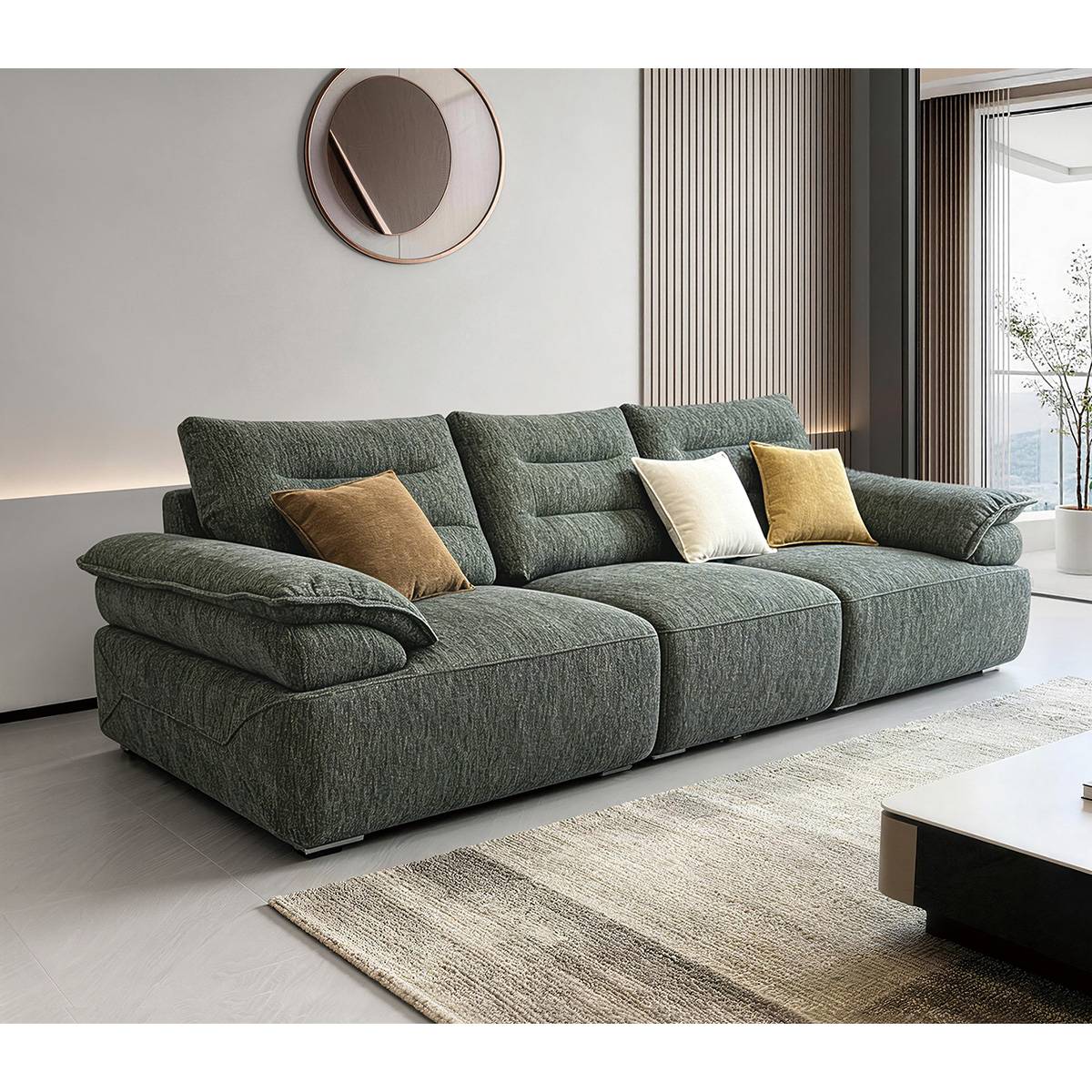 Fabric/Eco-Leather Straight Sofa (A01-2603)