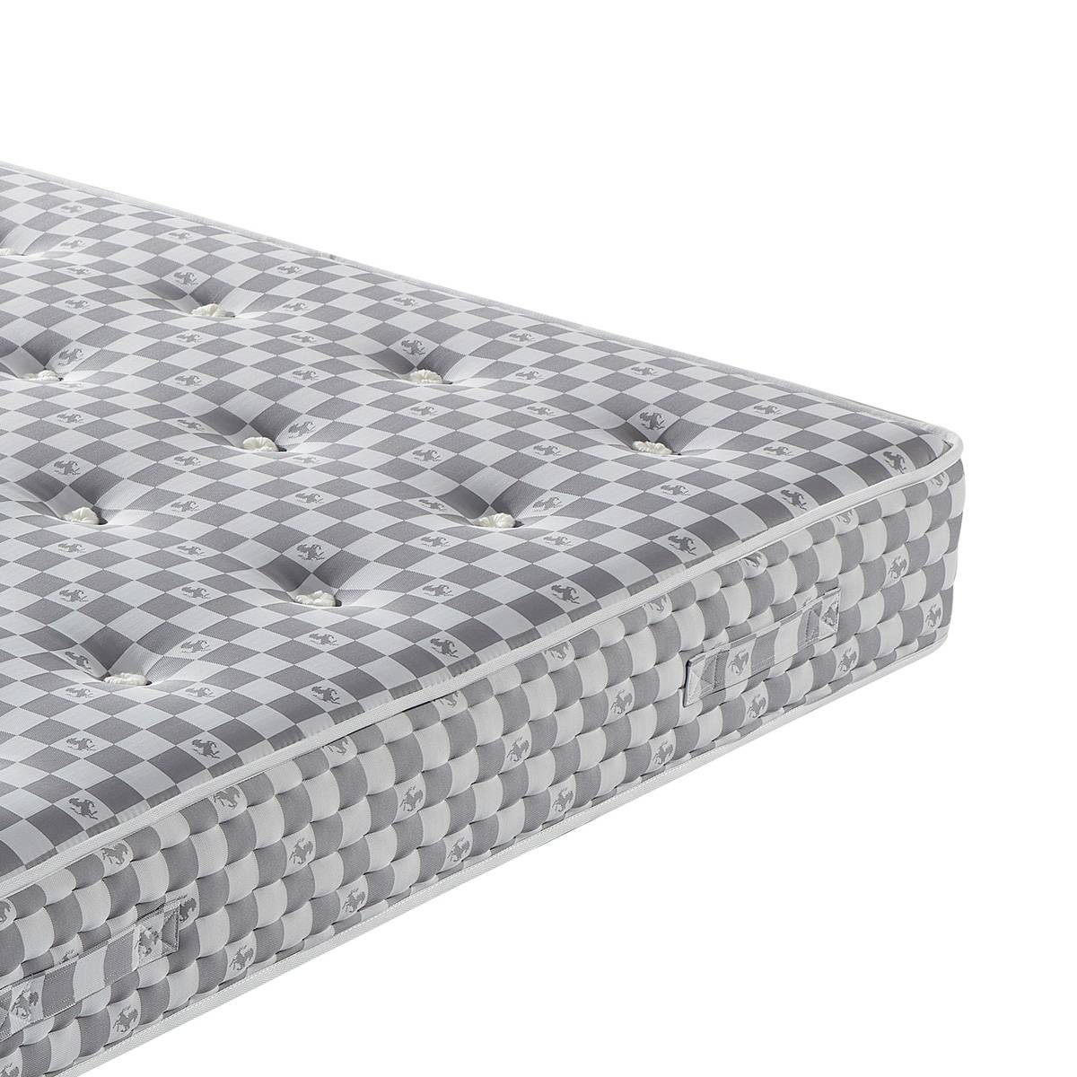 Side angle view of the mattress showing the quilted side panel and tufted top