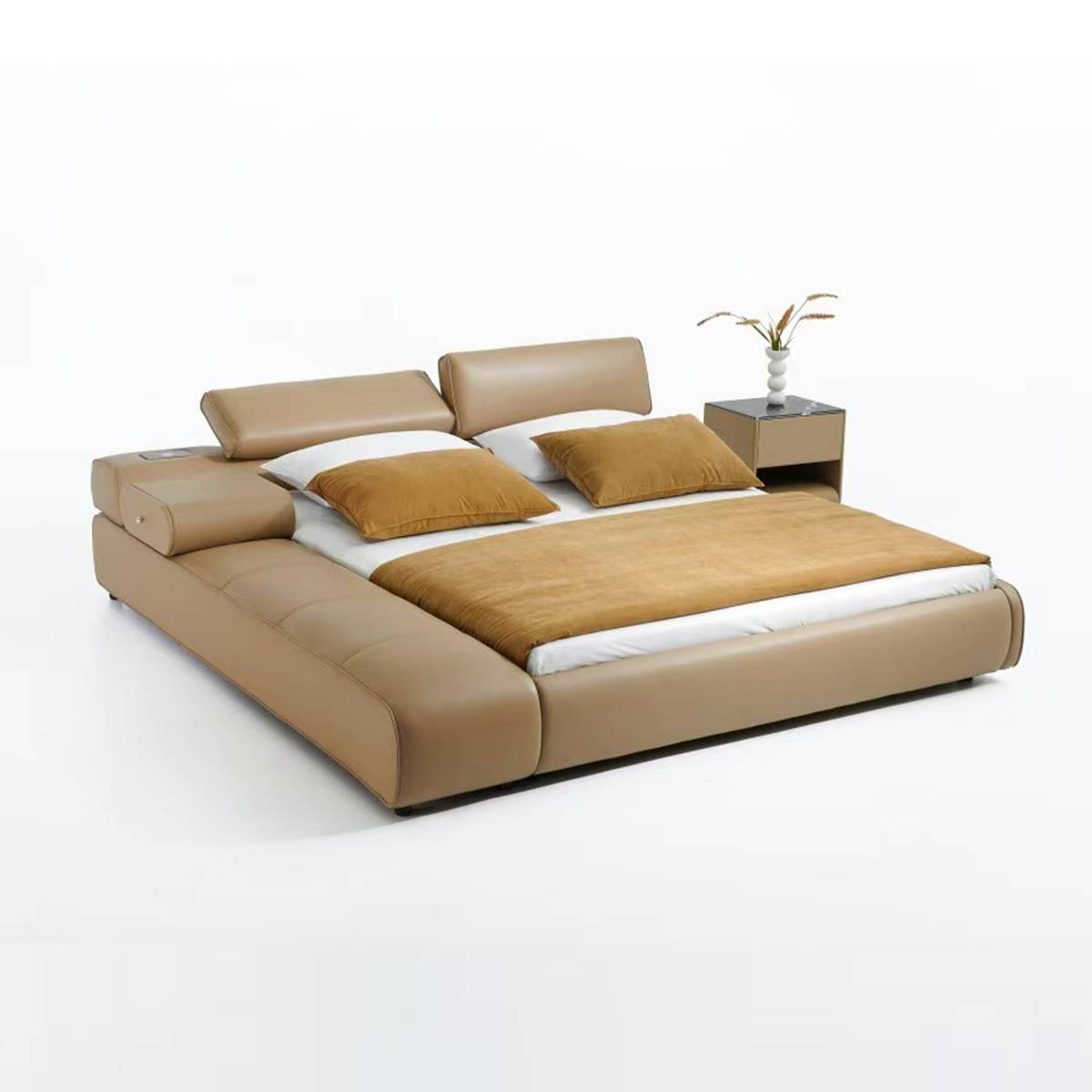 Semi-Top Grain Leather Bespoke Soft Bed (B17-2529)
