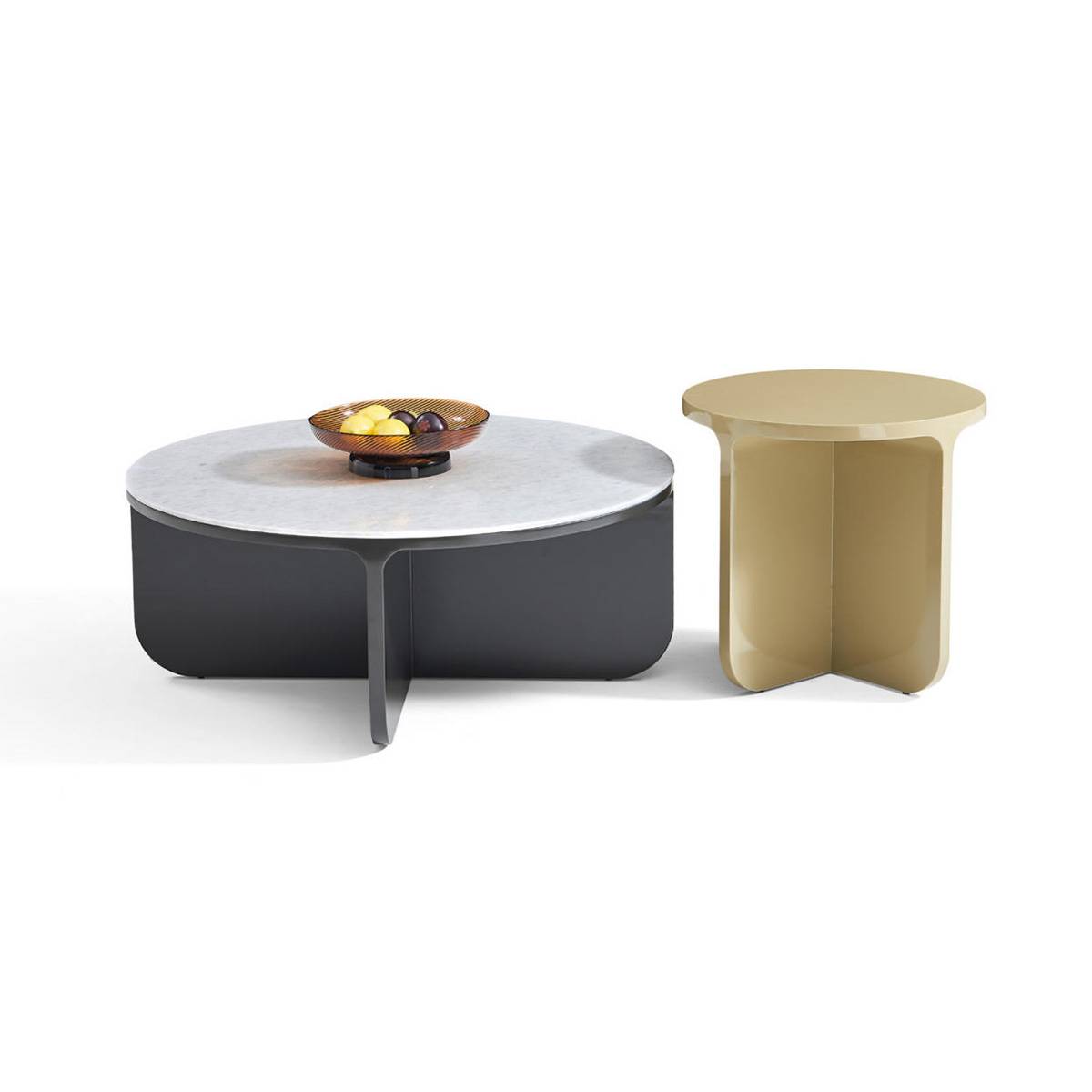 Side view of the coffee table set showing the profile of the tables