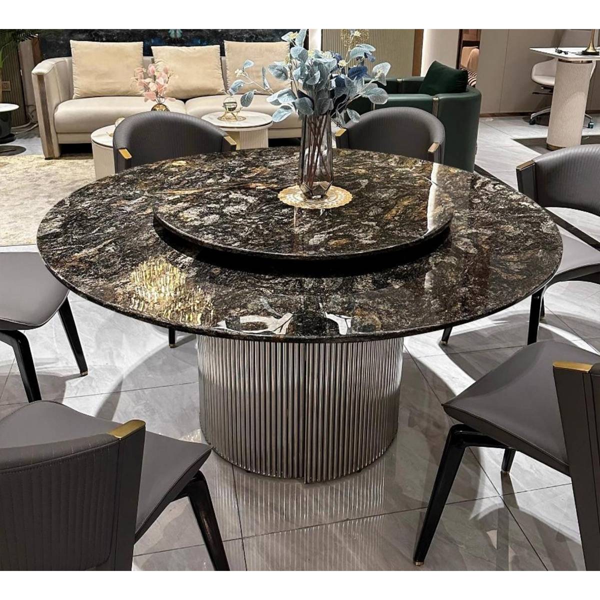 Platinum Diamond Natural Marble Luxury Stone Round Dining Table with Round Tube Base (Z60-S72)