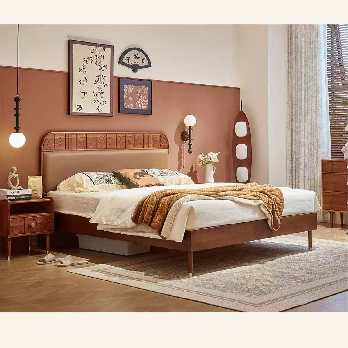 Mid-Century Solid Wood Upholstered Bed 1.8M (B56-F201)