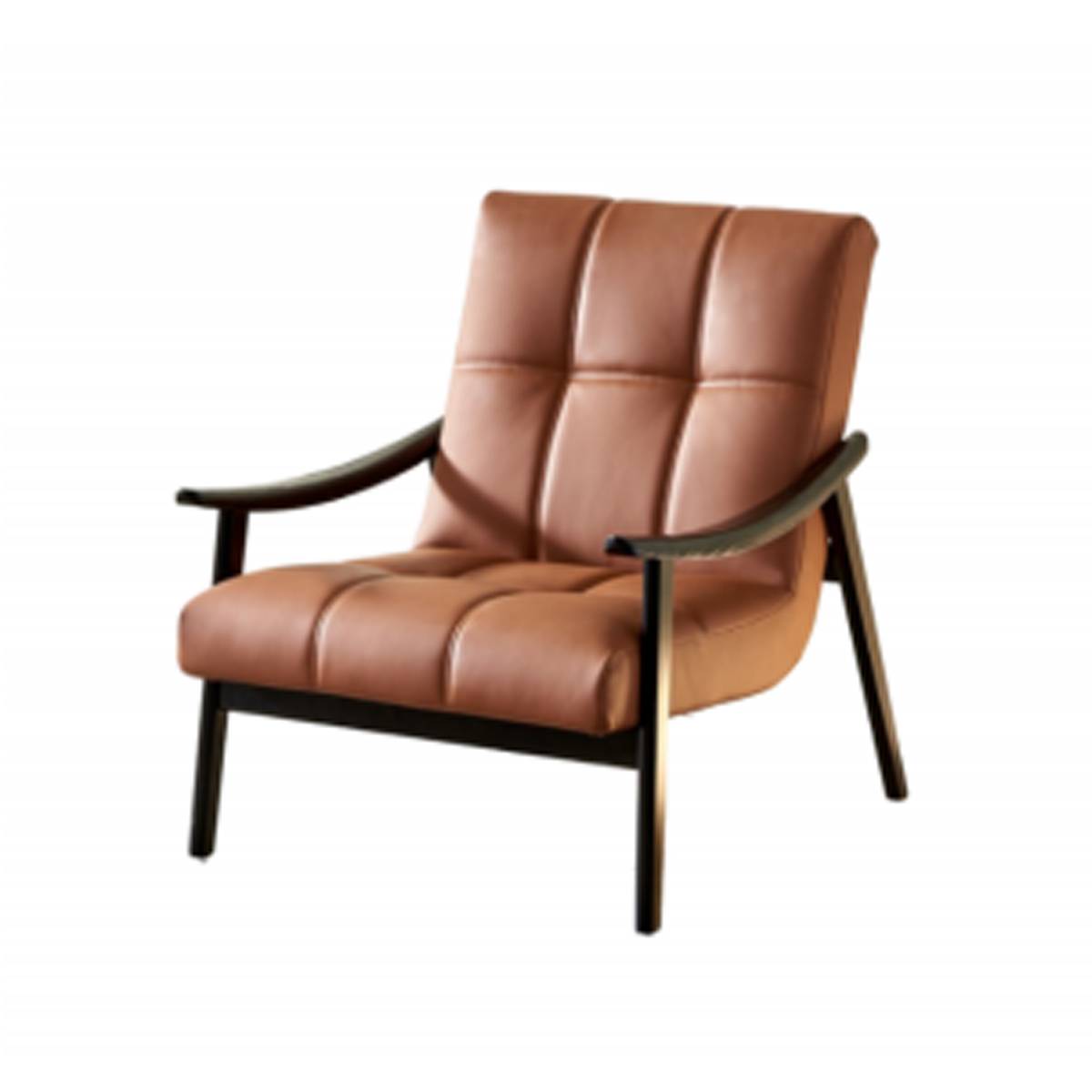 Front view of the brown faux leather lounge chair against a white background.