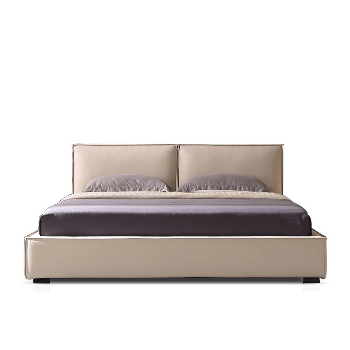 Dark green A01 Tofu Block Bed with white bedding in a studio setting