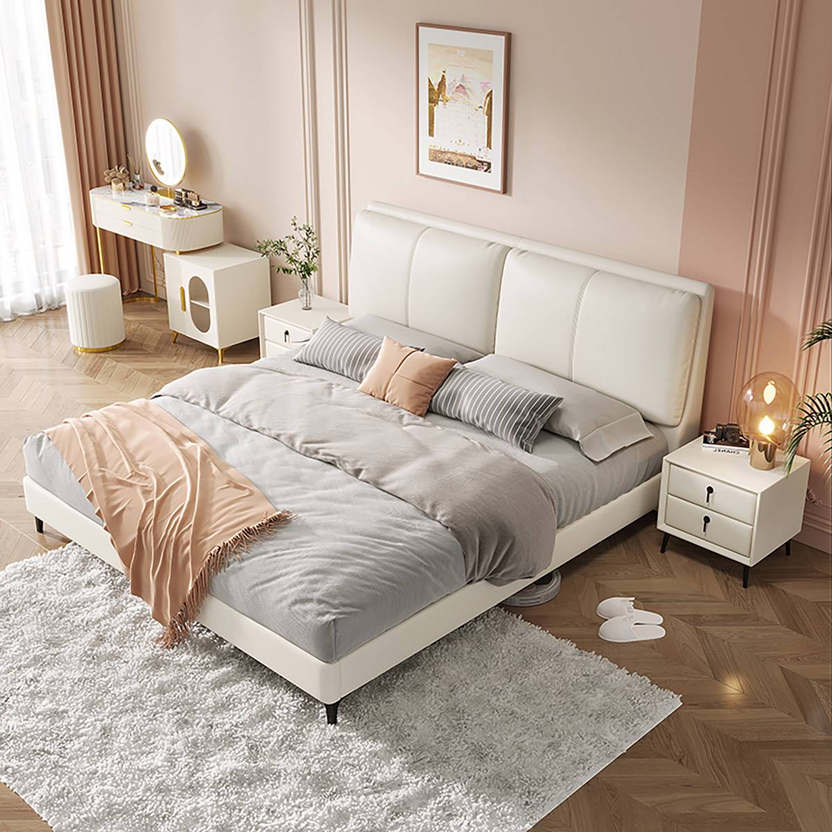 High angle view of white eco-leather soft bed