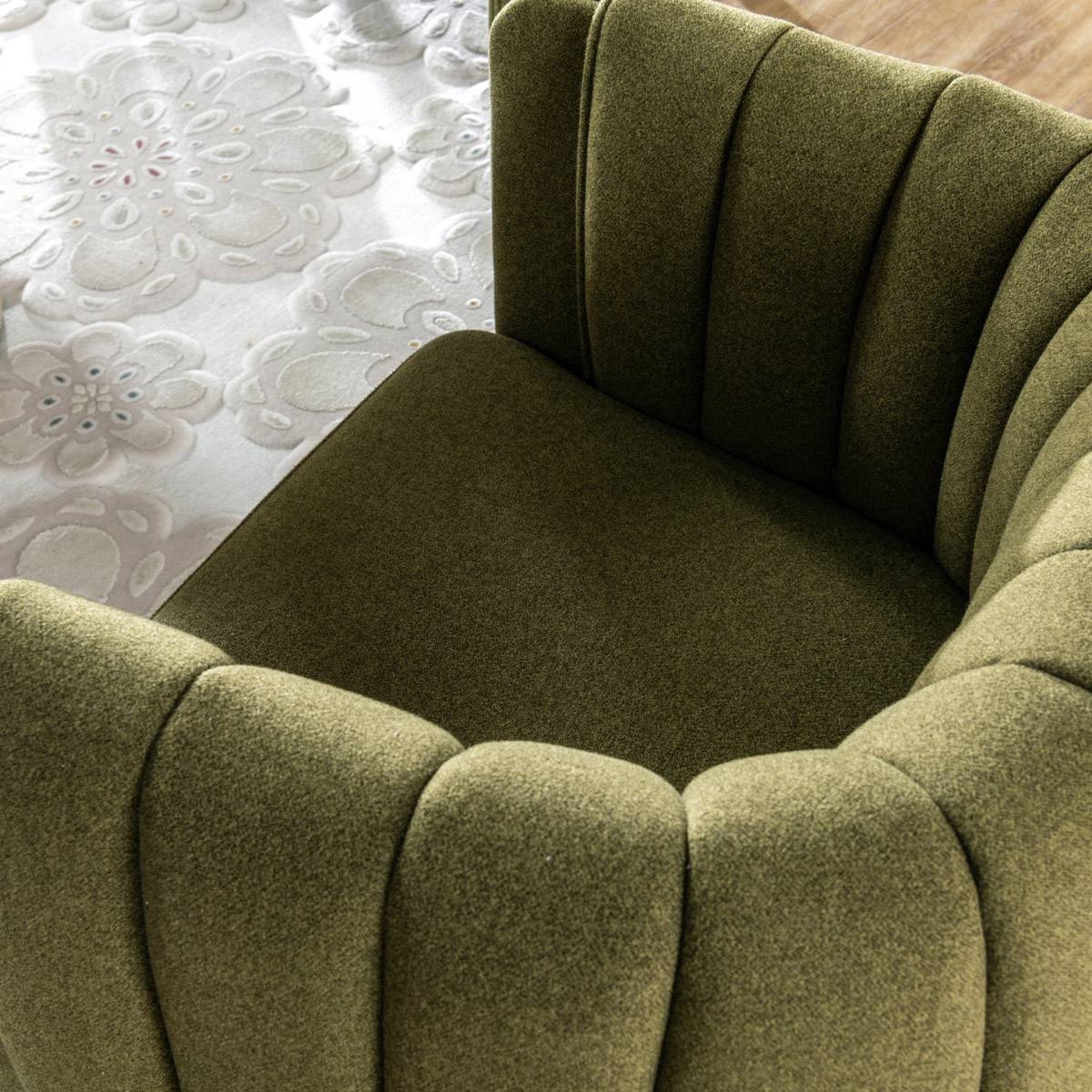 Top-down view showing the seat and backrest tufting
