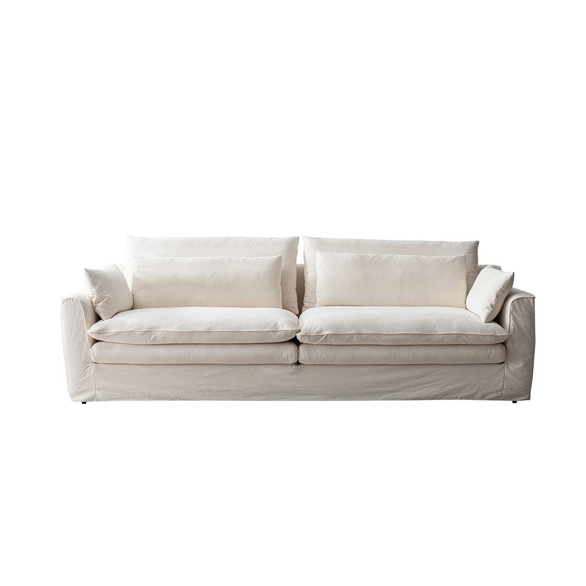 Front view of the white fabric sofa against a white background