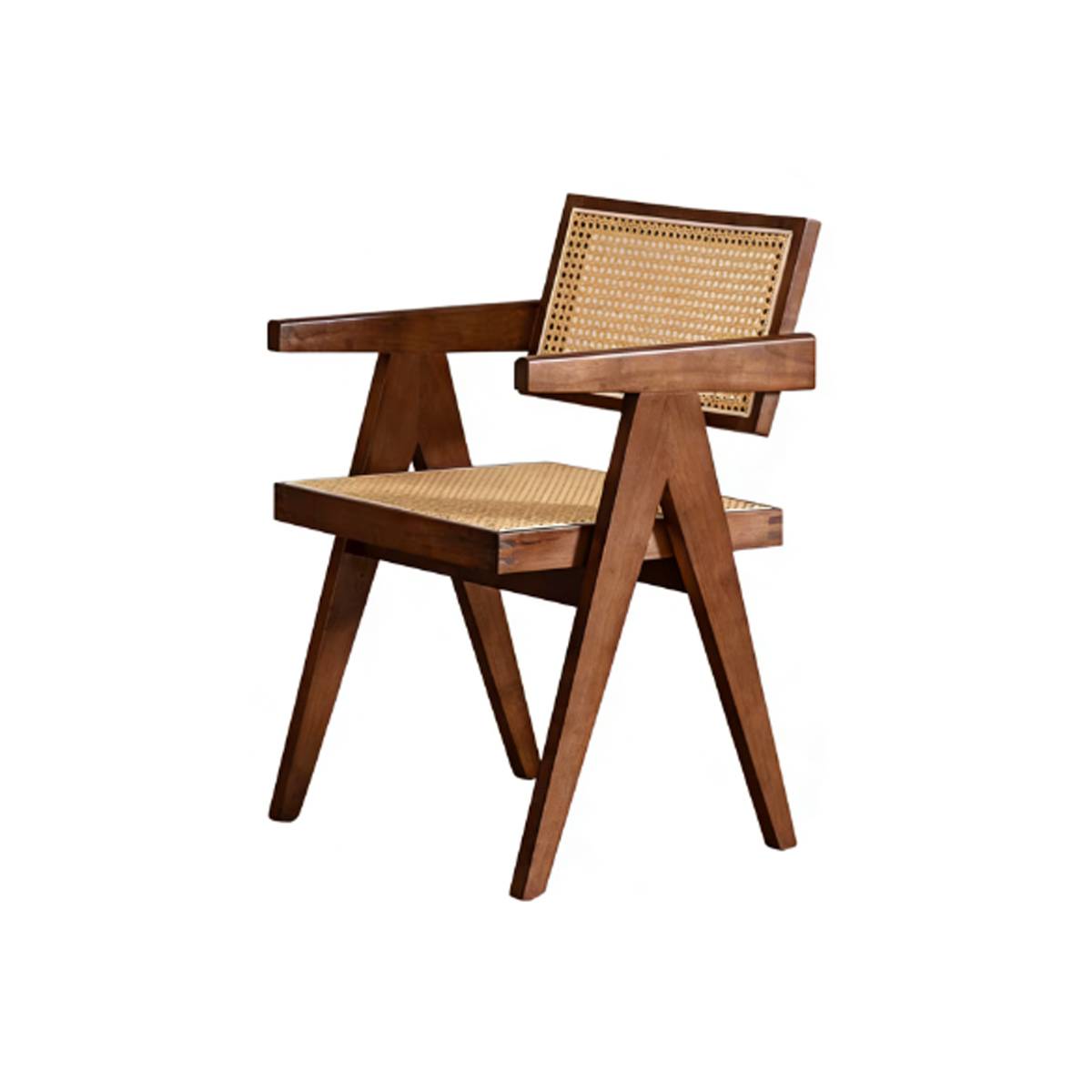 Black solid wood dining chair with rattan seat