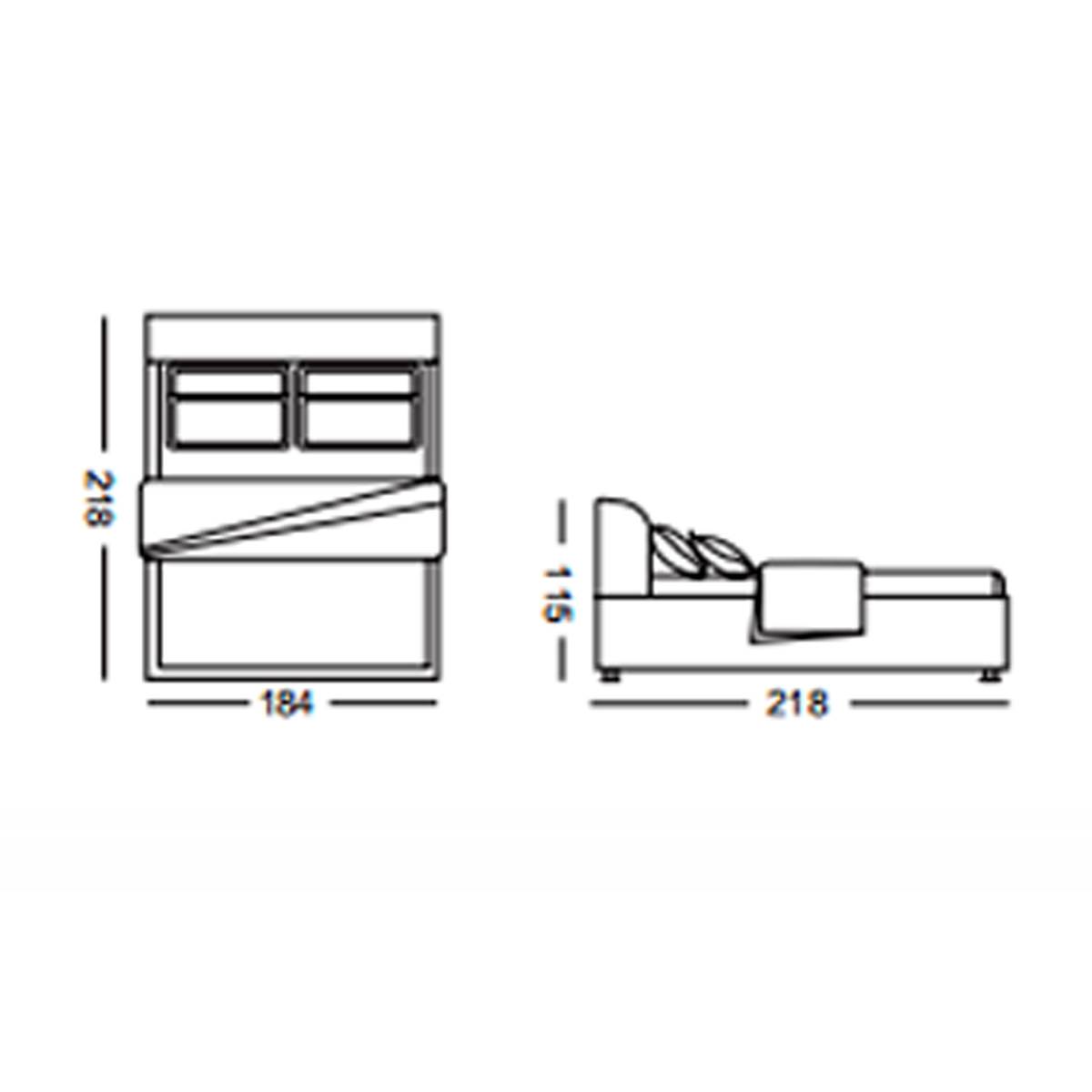 Technical line drawing showing the dimensions of the bed frame