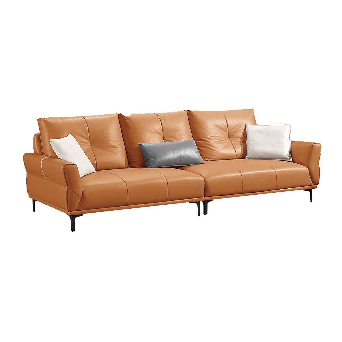 Tan straight sofa isolated on white background