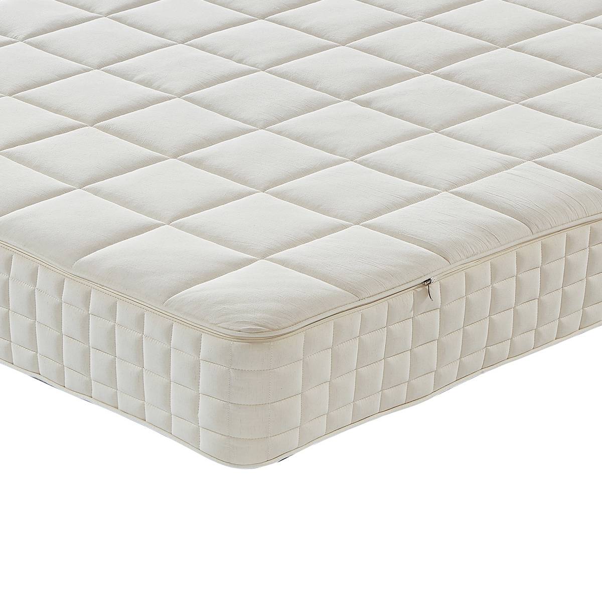 Close-up of the mattress corner showing the zipper detail