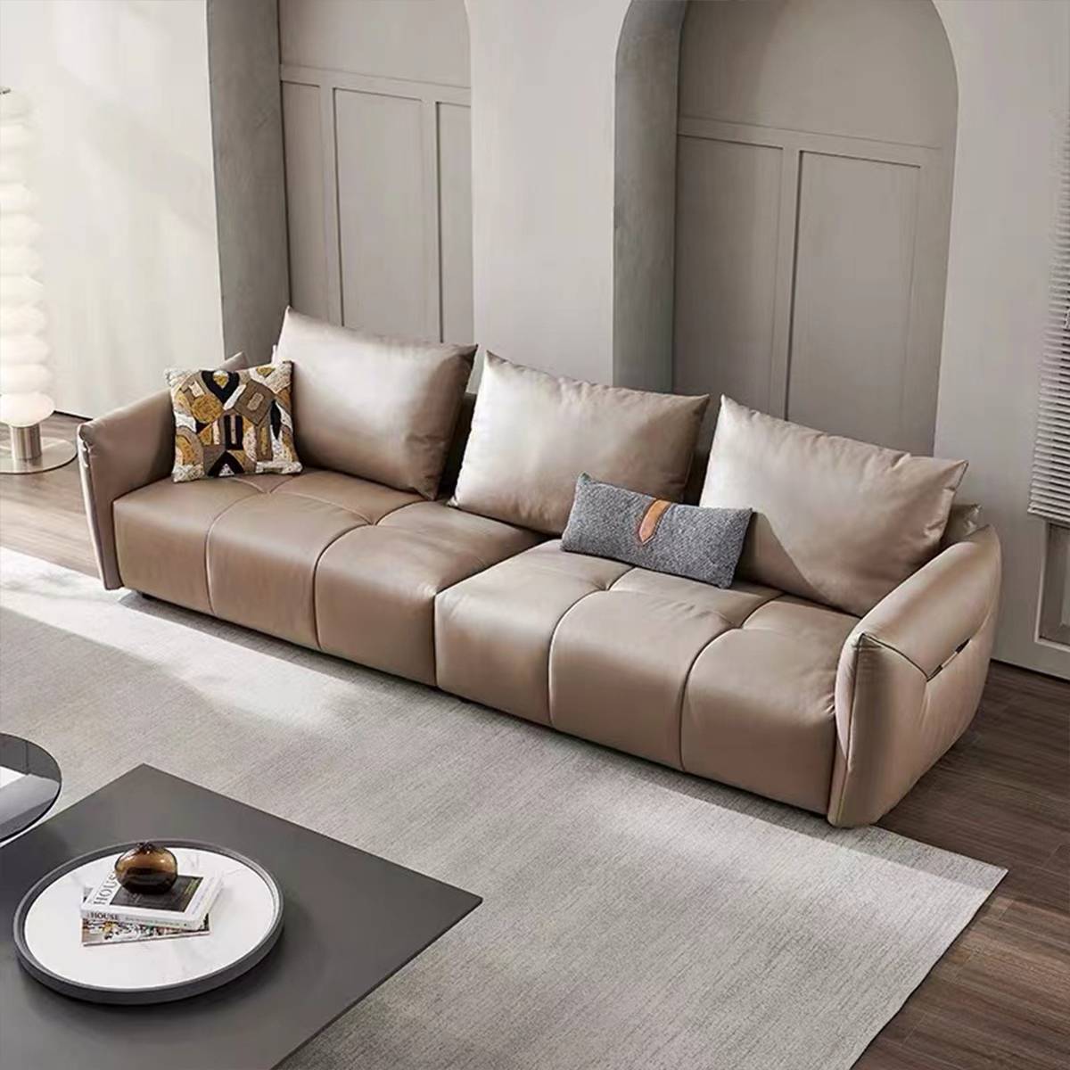 Beige 4-seater straight sofa viewed from a different angle