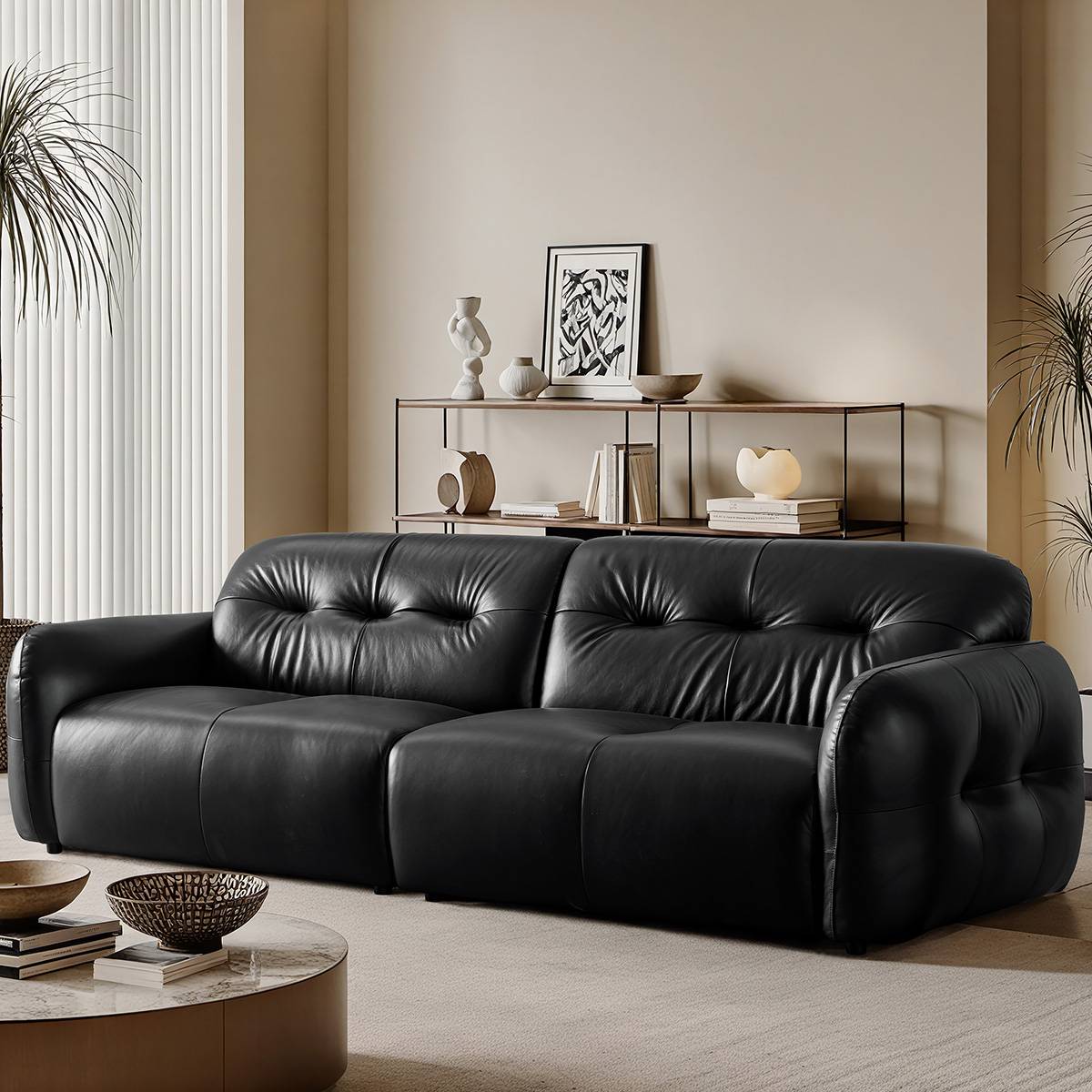 Black leather version of the cloud sofa