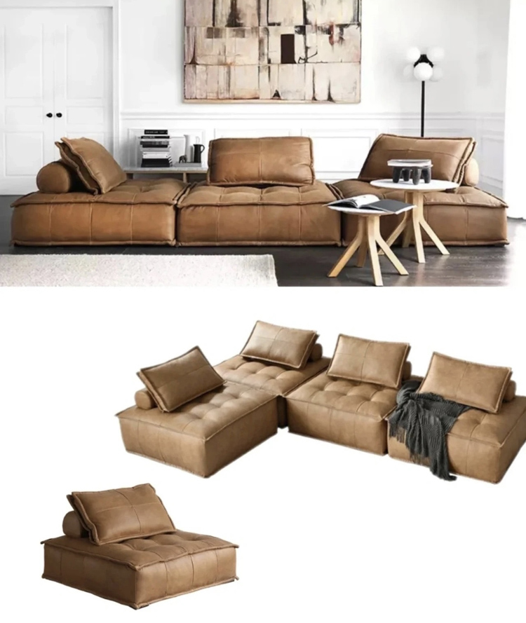 Brown modular sofa arranged in an L-shape in a living room setting