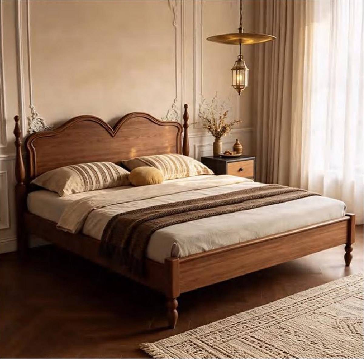 Mid-Century Solid Wood Bed (A51-YZ-C218)