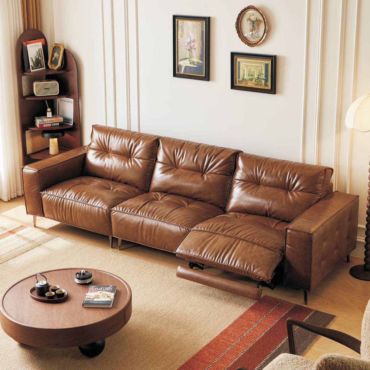 Mid-Century Modern Leather Functional Sofa (B29-9982)