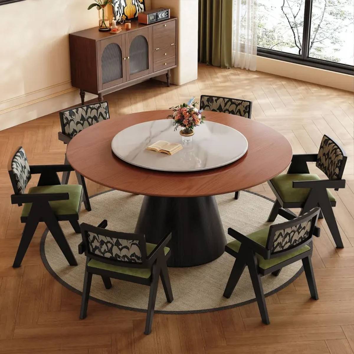 Mid-Century Round Dining Table with Sintered Stone Turntable (A73-B662)