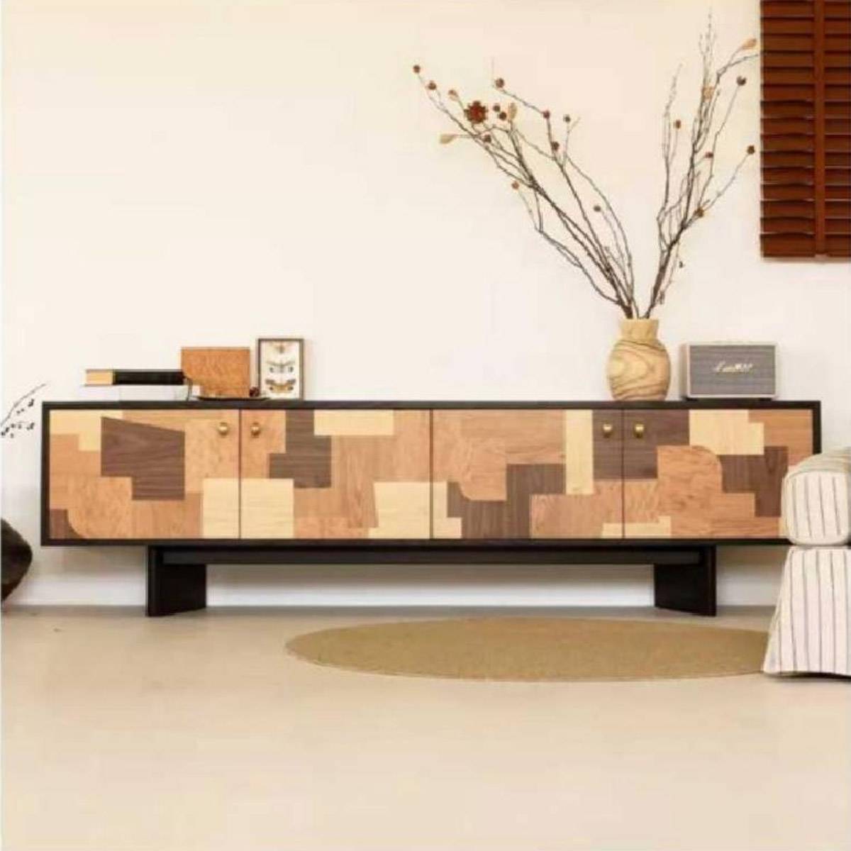 Side angle view of the TV console showing the depth and leg structure