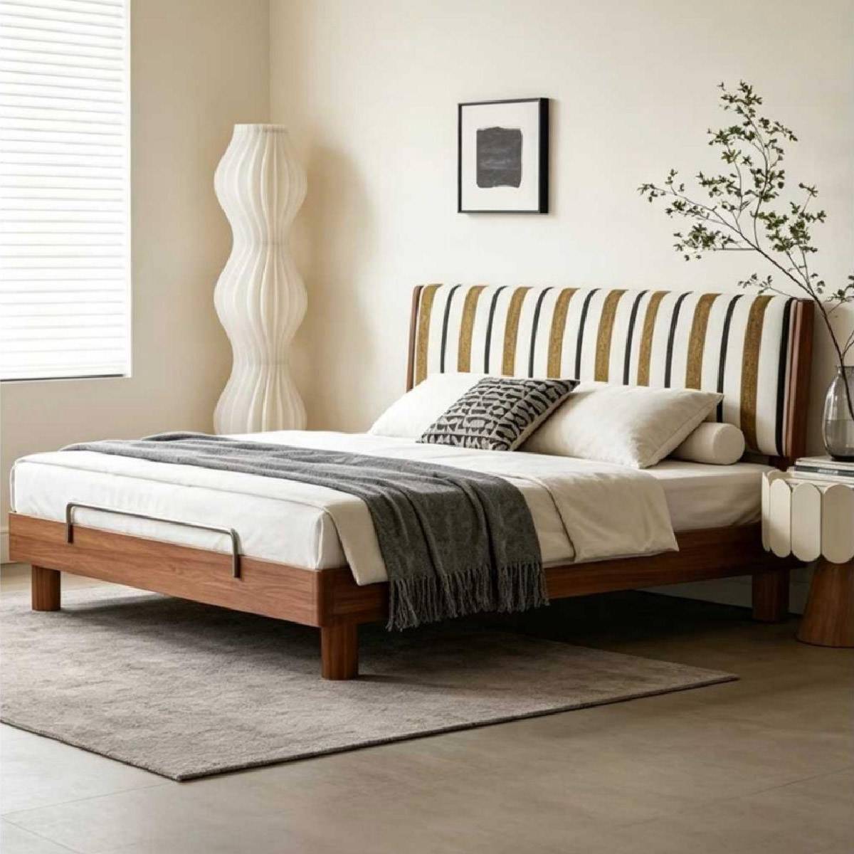 Mid-Century Upholstered Solid Wood Bed (A51-YZ-C302)
