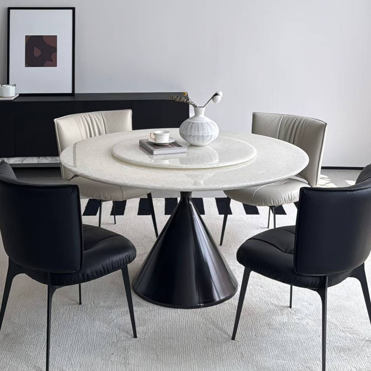 New Fendi White Natural Stone Luxury Round Dining Table (with Lazy Susan) (B10-TDj-34)