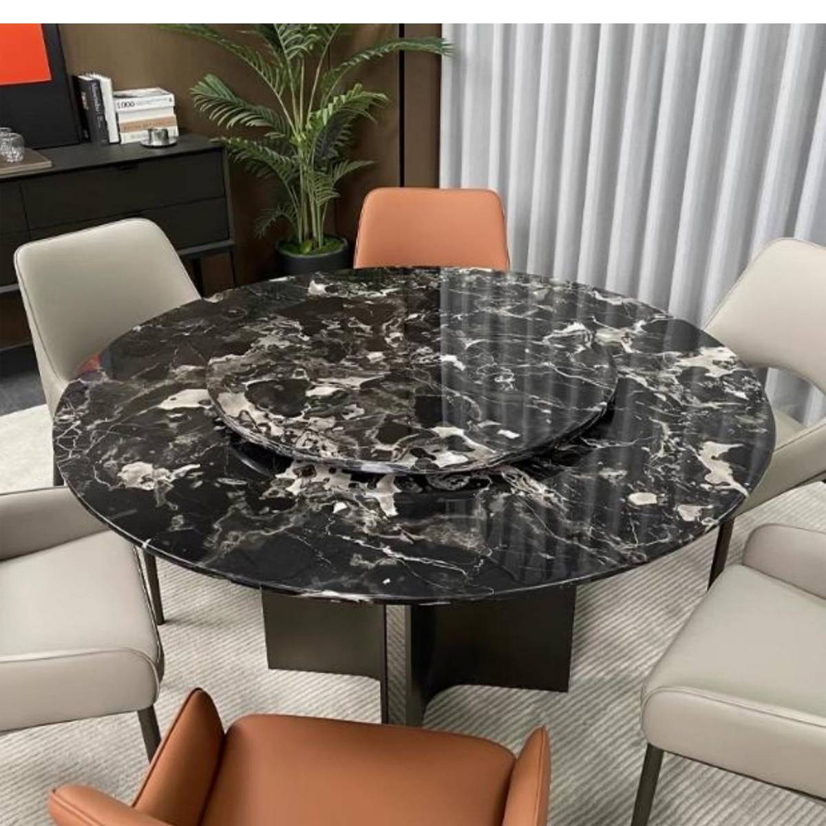 Black Rose Natural Marble Luxury Round Dining Table with Starfish Base (Z60-S66)