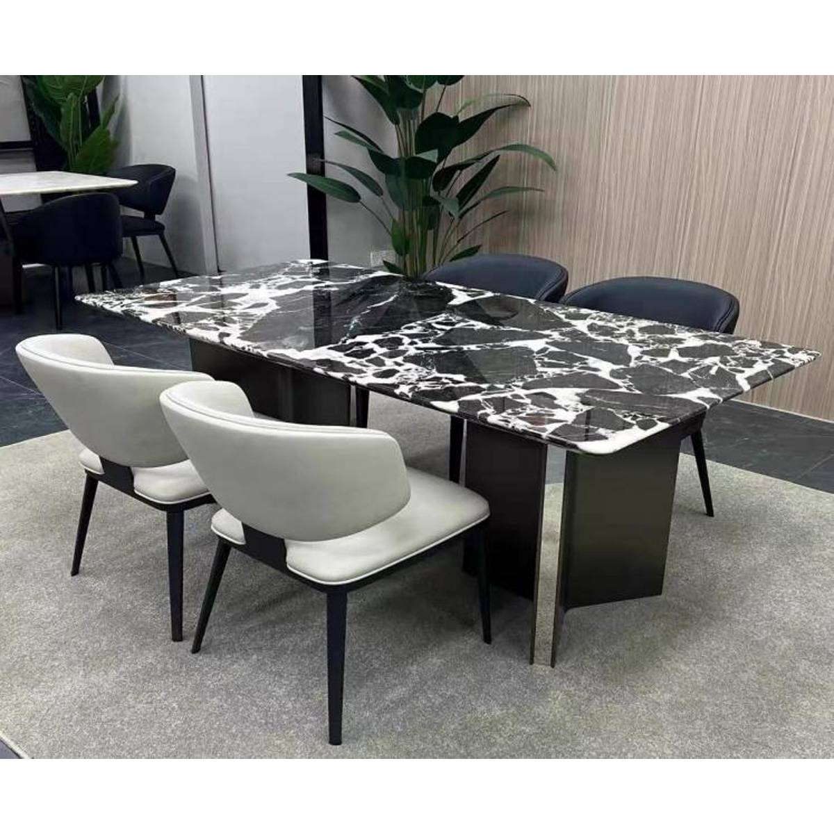 Bulgari Black Natural Marble Dining Table with Mercedes Base (Z60-S01)