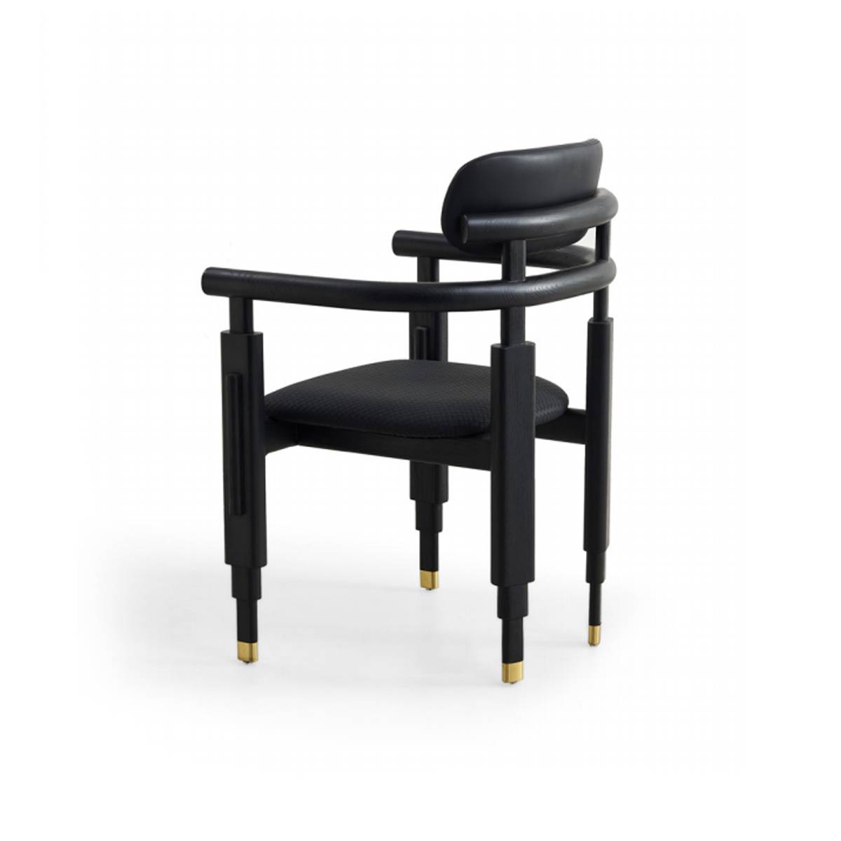 Side view of black modern armchair showing curved backrest