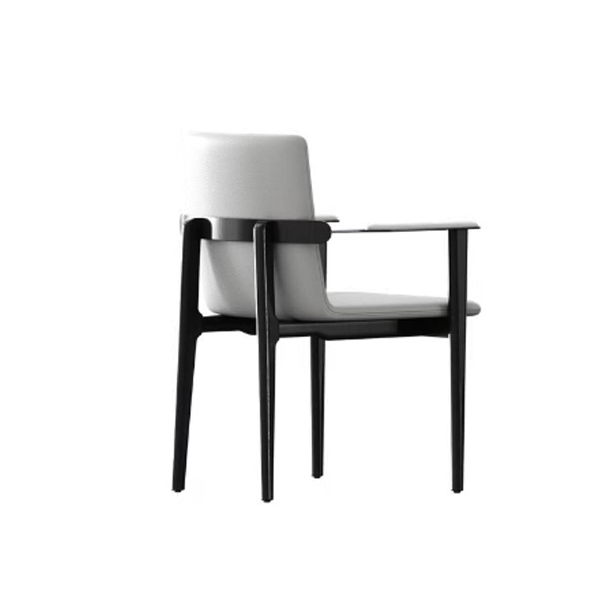 Side view of the grey armchair showing the armrest and leg structure
