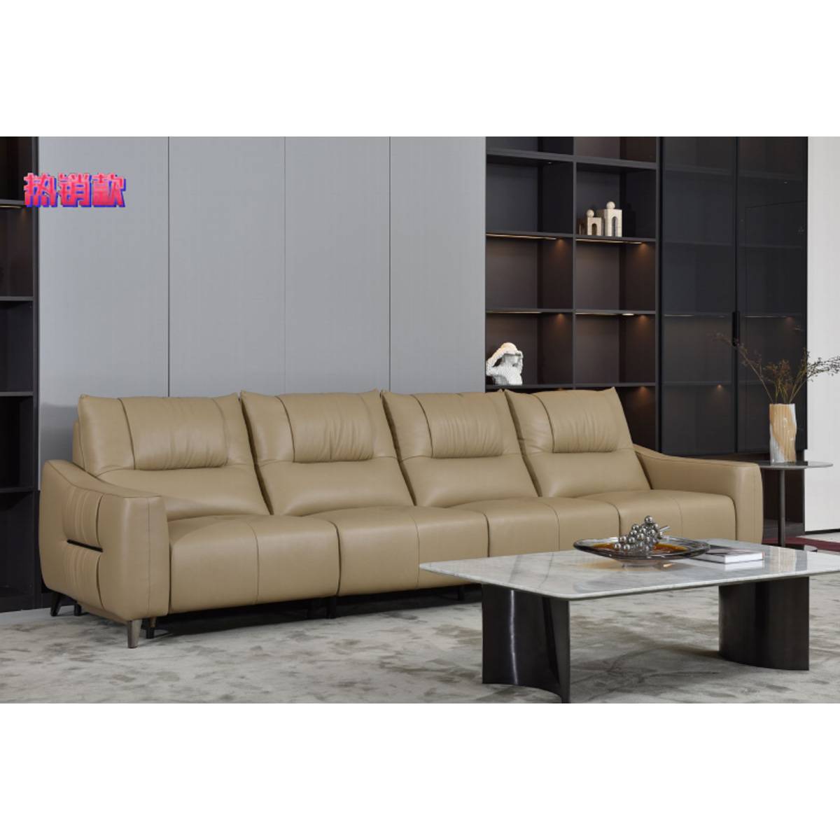 Straight-Row Leather Functional Sofa 3-Seater (B22-R0580)