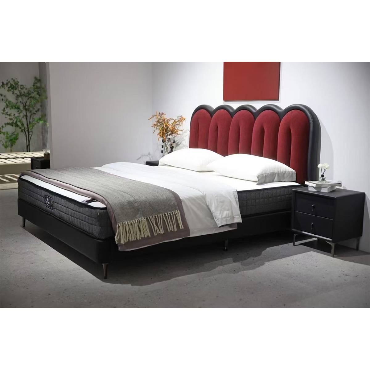 Side angle view of the bed showing the frame and mattress