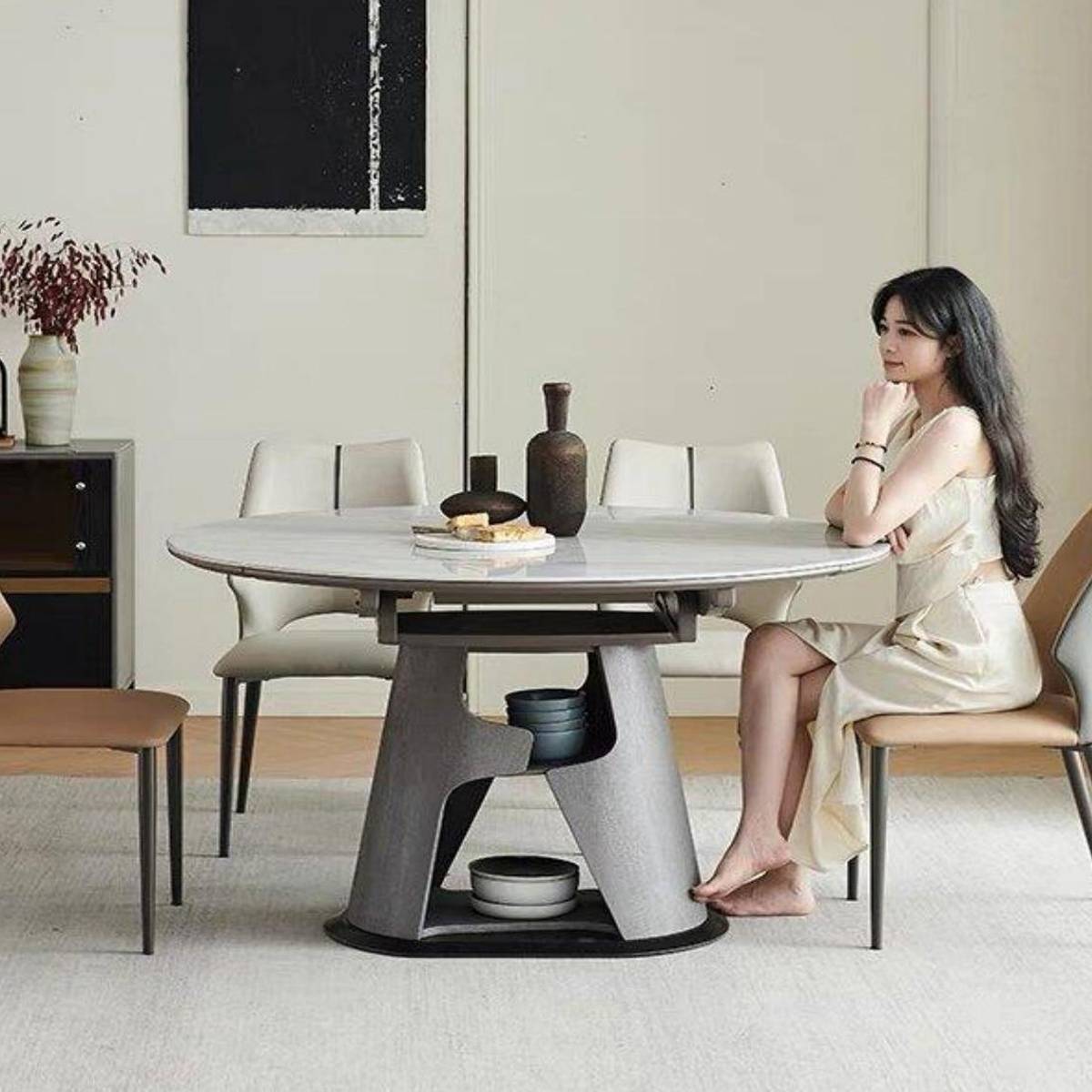 Microcrystalline Stone Functional Round Dining Table (Z60-CZ61)